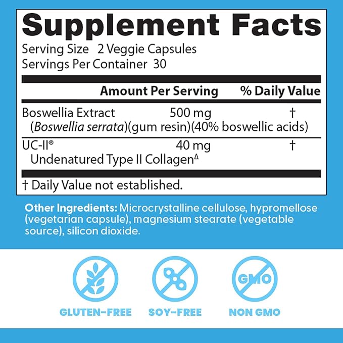 Doctors Best BioAvailable Boswellia + UC-II Supports Joint Health Non-GMO Gluten Free Soy Free 60 Veggie Caps