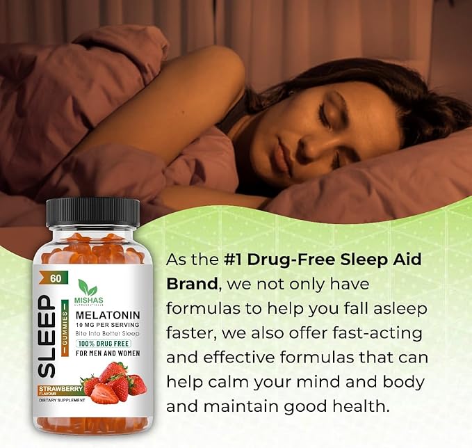 Mishas Nutraceuticals Melatonin Sleep Support Gummies for Adults 10 mg Melatonin Supplement 60 Strawberry Flavor Gummies Provides Up to 30 Days of Restful Sleep