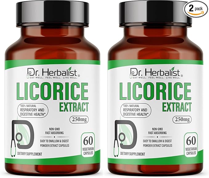 Dr. HERBALIST Licorice Root Extract 250mg - 60 Vegan Capsules | 10:1 Glycyrrhiza Glabra Supplement (Pack of 2)