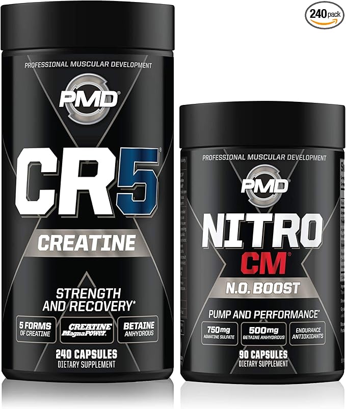 PMD Sports CR5 Professional Creatine Complex (240 Capsules) Sports Nitro CM Nitric Oxide (90 Capsules)
