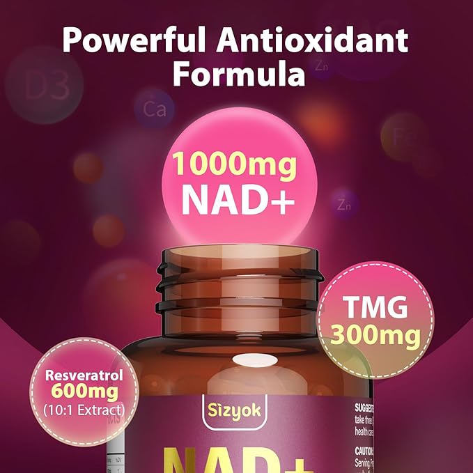 NAD Supplement 1100mg + Resveratrol 600mg – Advanced Liposomal NAD+ Capsules with Pterostilbene &amp Quercetin