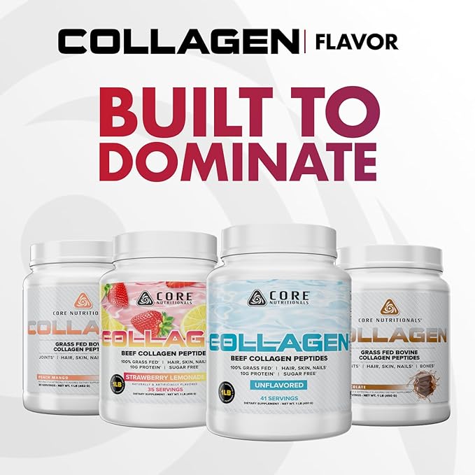Core Nutritionals Hydrolyzed Collagen Peptides | Type I &amp III from Grass Fed Bovine | Hair Skin &amp Nails | Bone &amp Joint Support | 1 Pound (Chocolate)