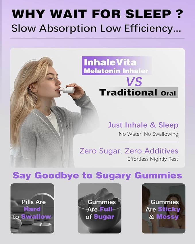Melatonin Inhaler Sleep Aid Capsules 30 Count（Device Required）| Fast-Acting with Advanced Absorption| 0.4mg Low Dose Zero-Sugar| Wake Refreshed PortableNon-Habit Forming