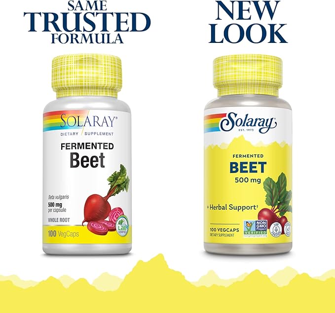 SOLARAY Fermented Beet Root Extract from Organic Beets - Beet Root Capsules Traditionally Used for Energy Endurance Blood Flow Heart Health Support - Vegan Non-GMO 60-Day Guarantee 100 VegCaps