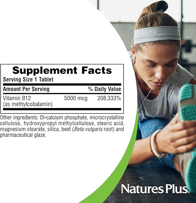 NaturesPlus Shot-O-B12 5000 mcg - 60 Sustained Release Tablets - Supports Energy Production - Vegetarian Gluten Free - 60 Servings