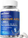 Liposomal Calcium AKG Supplement 1500mg with Vitamin D3 &amp K2 Softgels for Women &amp Men│ High Absorption│Calcium Supplements with Magnesium Glycinate Boron Probiotics &amp Vitamin C for Bone