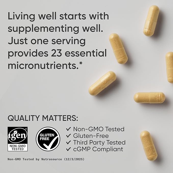 Sports Research® Multivitamin – Advanced Formula - 23 Essential Vitamins &amp Minerals with CoQ10 &amp Iodine - Daily Nutrient Support*- Non-GMO Tested &amp Gluten-Free -60 Veggie Capsules