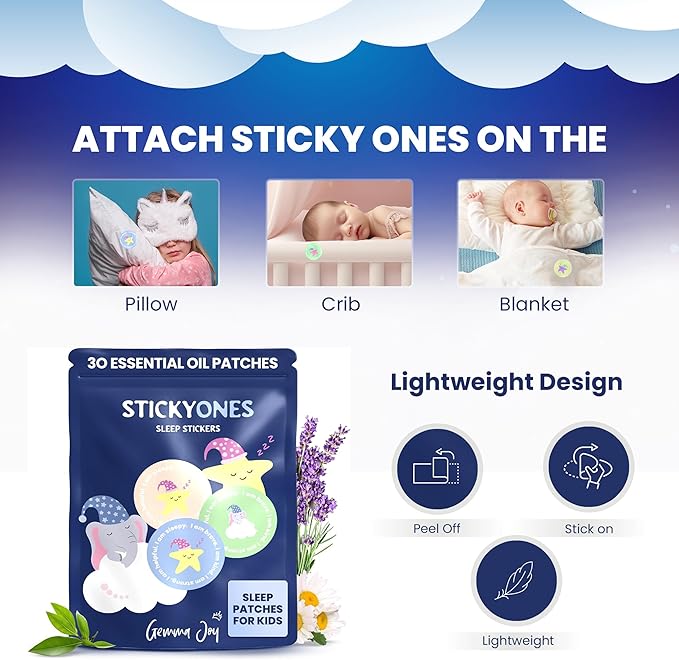 Gemma Joy Bedtime Baby Soothers &amp StickyOnes Sleep Patches - Cry Activated Heartbeat Bunny Plush Toy Stuffed Animal with Calming Light &amp All-Natural No Melatonin Bedtime Patches for Kids and