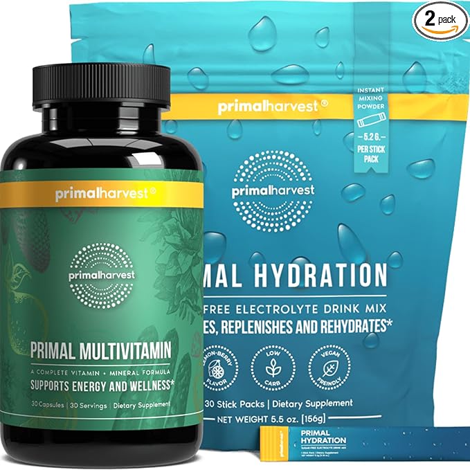 Primal Harvest Multivitamin &amp Hydration Powder Supplements for Men Bundle