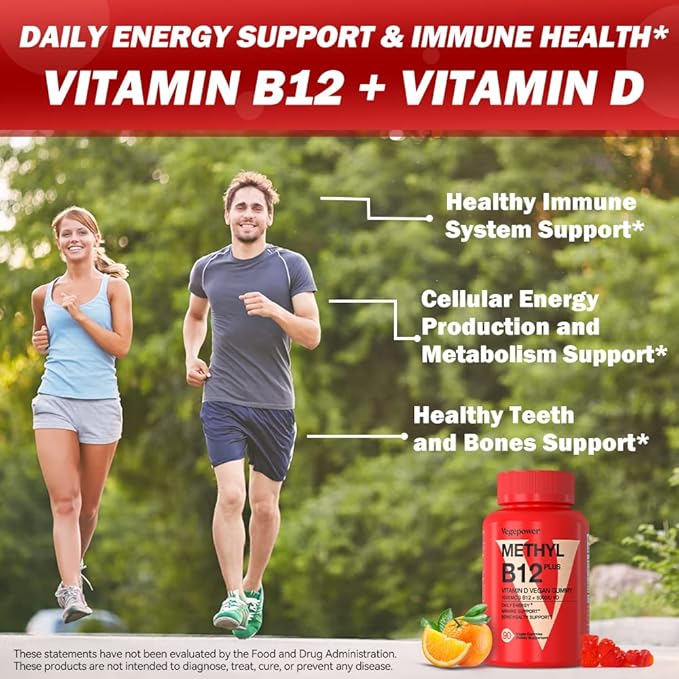 Vegan Omega-3 + Vitamin B12 Gummy | Algae Omega-3 DHA Supplements for Brain Heart Eyes Health | Methyl B12 1000 mcg &amp Vitamin D 5000 IU for Energy and Immune Support - 90 Count