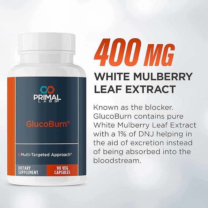 Primal Labs GlucoBurn Support Supplement with White Mulberry Leaf Extract and Alpha Lipoic Acid 90 Veg capsules
