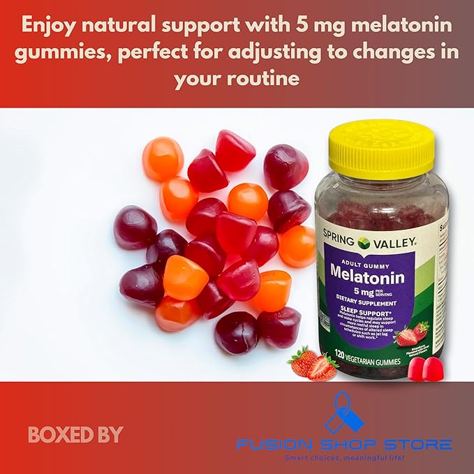 Melatonin Gummies 5mg- Strawberry Flavor Non GMO 120ct (Pack of 1) Boxed by Fusion Shop Store