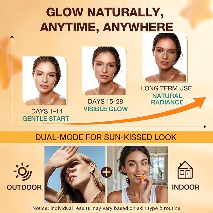 Tanning Gummies with Astaxanthin for Women and Men | Sunless Tanning Supplement with Beta Carotene Lycopene Collagen &amp Vitamins | Skin Radiance &amp Hydration | Vegan &amp Sugar Free - 60 Coun