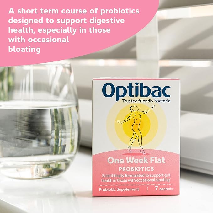 Optibac Probiotics One Week Flat - Vegan Probiotic Supplement for Digestion Gut Health &amp Occasional Bloating 5 Billion CFU - 7 Sachets