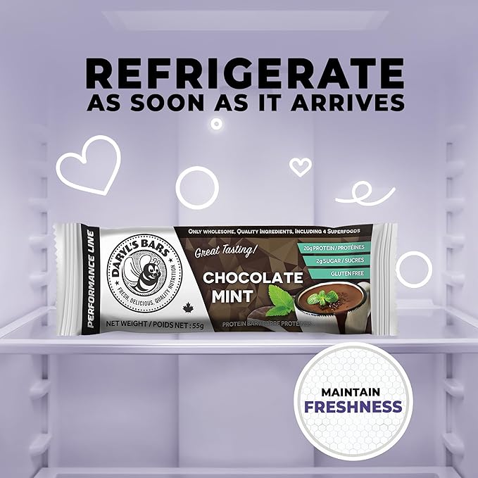 Daryl's Bars Chocolate Mint On the Go Whey Protein Bars Gluten Free Low Sugar 20gr of Protein Snack Meal Replacement Pack of 1