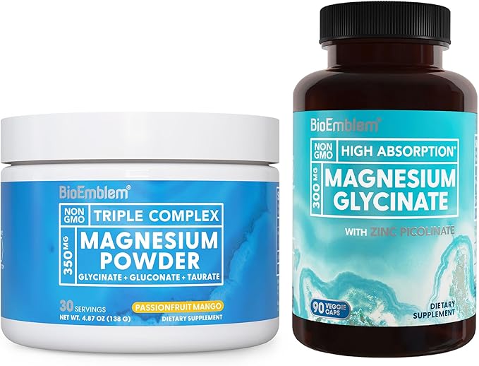 BioEmblem Magnesium Glycinate with Zinc Capsule and Triple Magnesium Powder Drink
