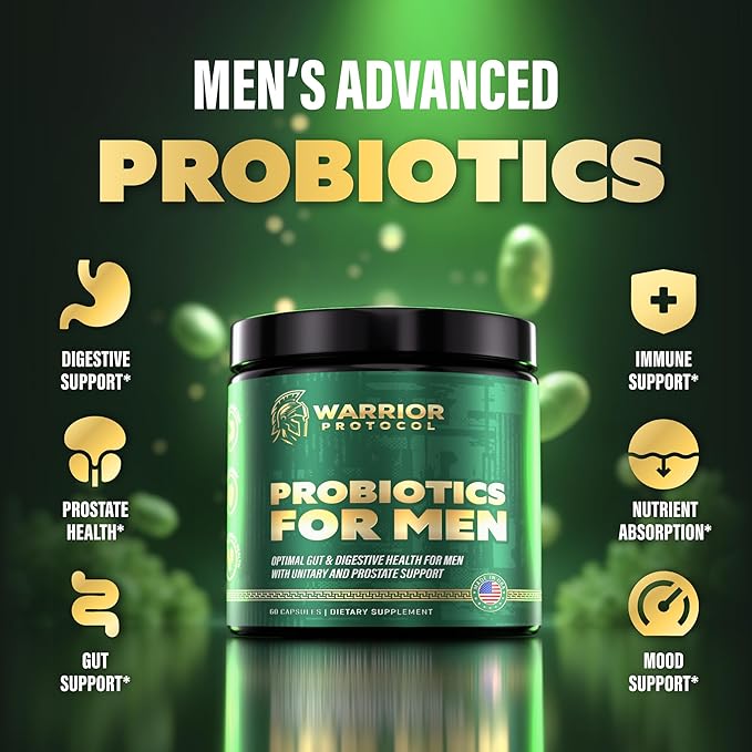 Probiotics for Men with Prebiotics - Men Probiotic Supplement for Digestive Health Gut Health Immune Health Bloating and Prostate Care - Strains Shelf Stable Gluten &amp Soy Free 60 capsules.