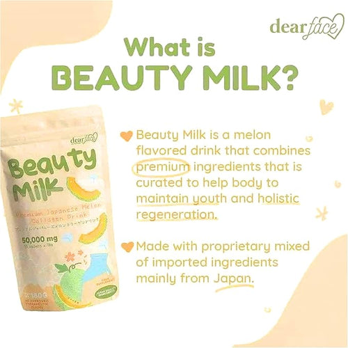2 Packs Beauty Milk Japanese Collagen Melon Drink - 50000mg Hydrolyzed Collagen