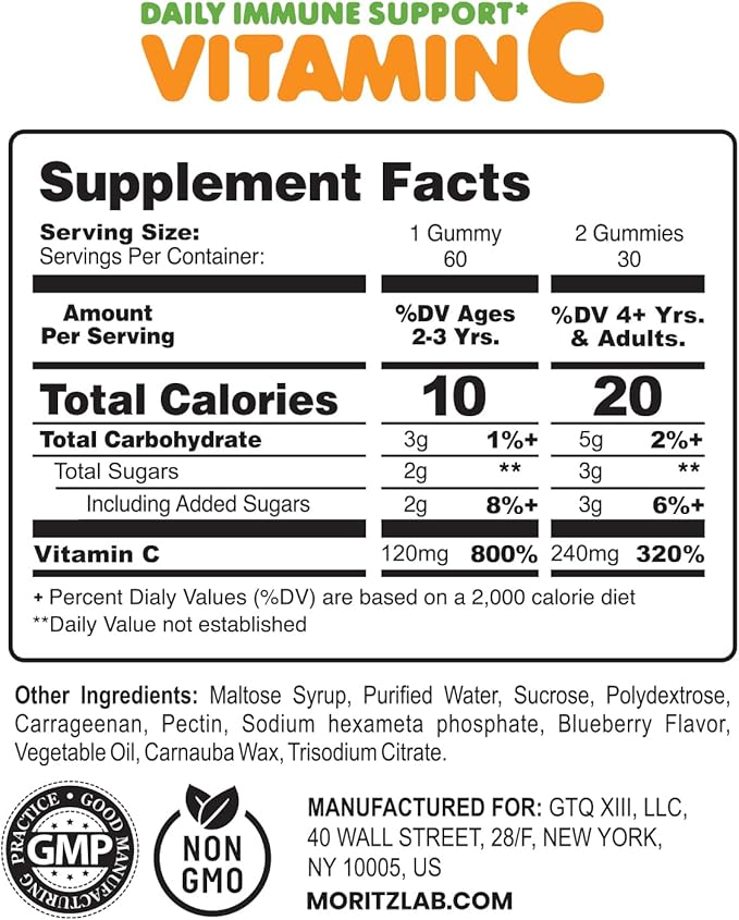 DR. MORITZ Vitamin C Gummies for Kids &amp Adults 240 mg - Immune Support Low-Sugar Chewable Vitamins for Toddlers - Vegetarian Gelatin-Free Children's Dietary Supplement (Citrus Flavor) (120 Count)