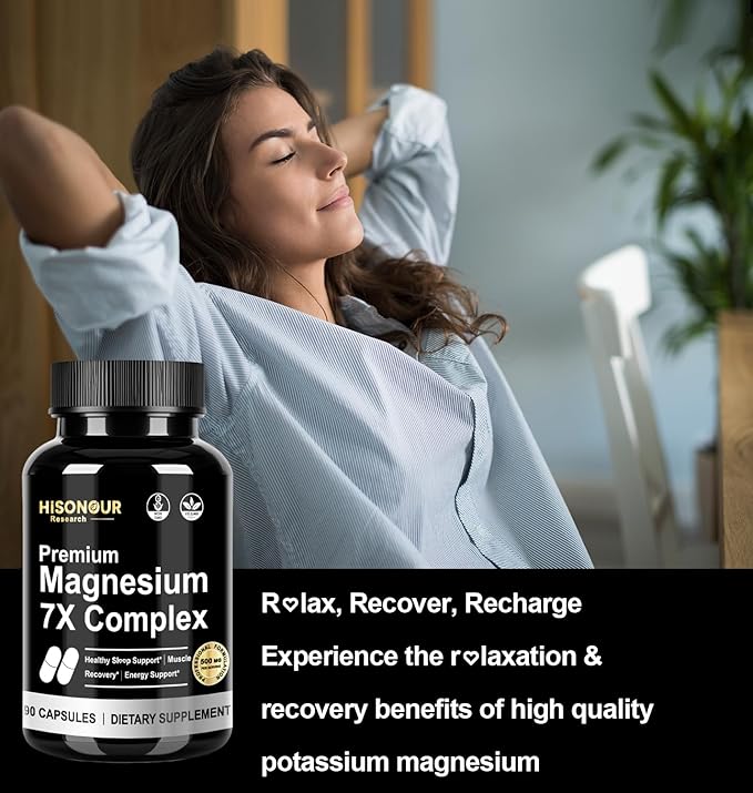 Magnesium Glycinate Complex Supplement - 7 Type Magnesium Complex with Vitamin B6 Magnesio Glycinate Citrate Malate &amp More - High Absorption Vegan Non-GMO - 90 Capsules