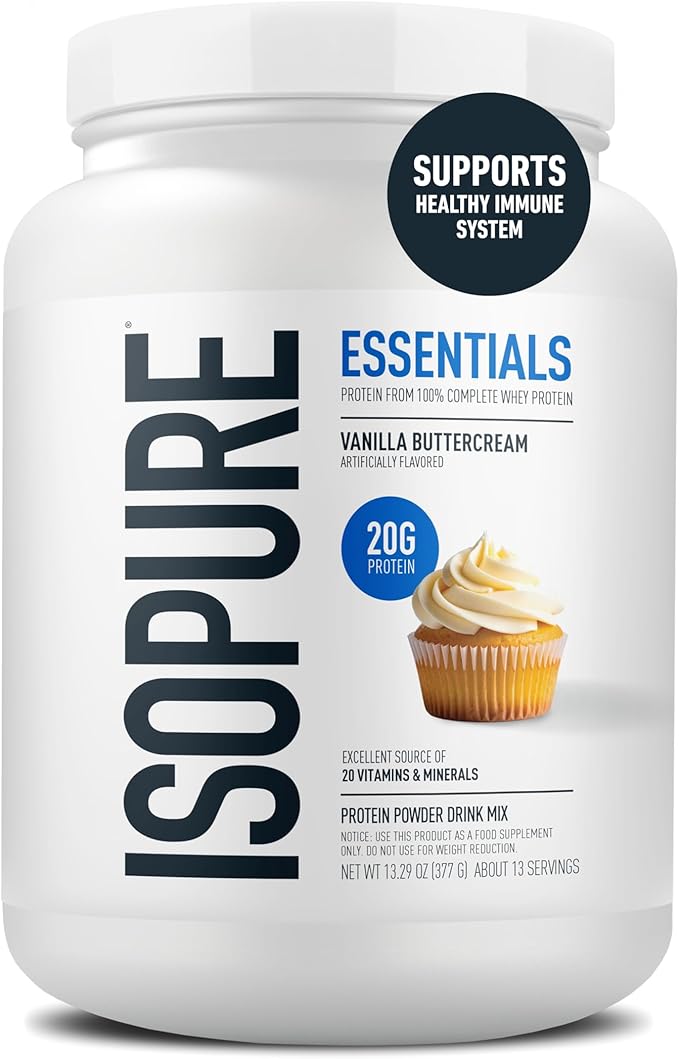 Isopure Essentials 100% Whey Protein Powder with Vitamins 20g Protein Per Serving Vanilla Buttercream 13 Servings (Pack of 1)