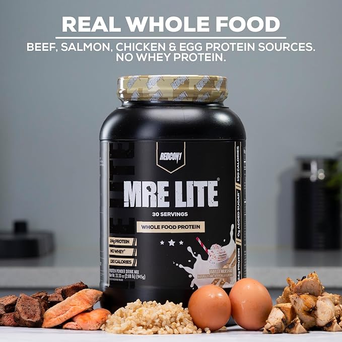 REDCON1 MRE Lite Whole Food Protein Powder Peanut Butter Cookie - Low Carb &amp Whey Free Meal Replacement with Animal Protein Blends - Easy to Digest Supplement Made with MCT Oils (30 Servings)