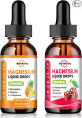 (2 Pack) Magnesium Glycinate Liquid Drop for Sleep Nerve Energy Muscle Sugar-Free Pineapple &amp Cherry Flavor
