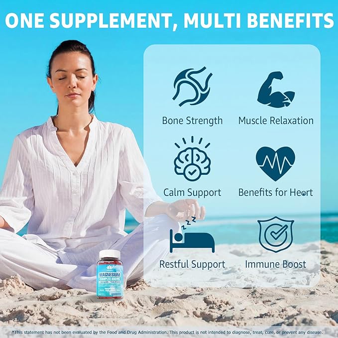 Magnesium Complex Gummies for Women Men 400mg 8 Forms of Magnesium Glycinate Citrate Malate - Sugar Free Calm Magnesium Gummies Supplement with Magnesium Ashwagandha D3 B12 for RelaxVegan120Cts