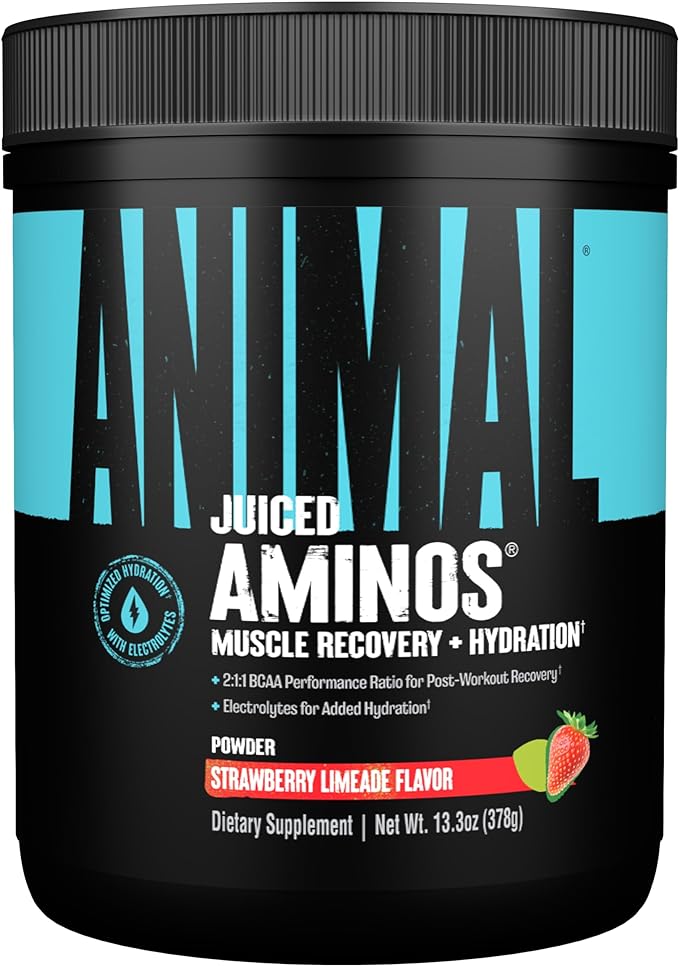 Animal Juiced Amino Acids - BCAA Powder EAA Matrix Plus Hydration with Electrolytes and Sea Salt Anytime Recovery and Improved Performance Strawberry Limeade Flavor 30 Servings