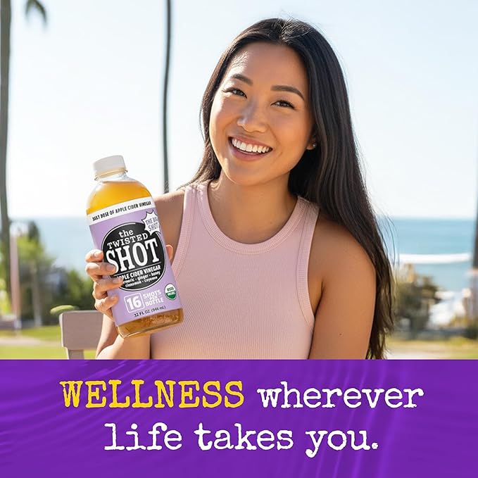 The Twisted Shot | Organic Apple Cider Vinegar Wellness Shots with Ginger Turmeric Honey Cinnamon &amp Cayenne | Supports Digestion Immunity &amp Gut Health | 32 oz Bottle + Forty-Eight 2 oz Min