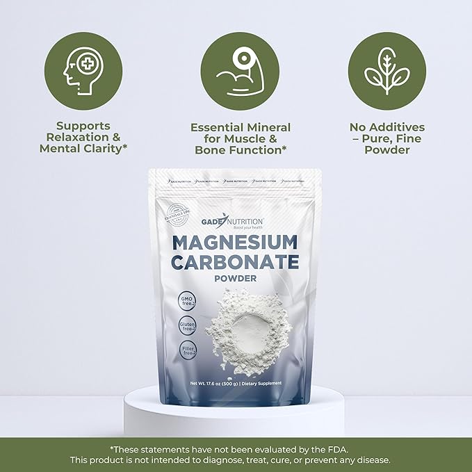 Gade Nutrition Pure Magnesium Carbonate Powder | 500g 875mg per Serving 571 Servings | Non-GMO Gluten-Free Filler Free Highly Absorbable | USA Made
