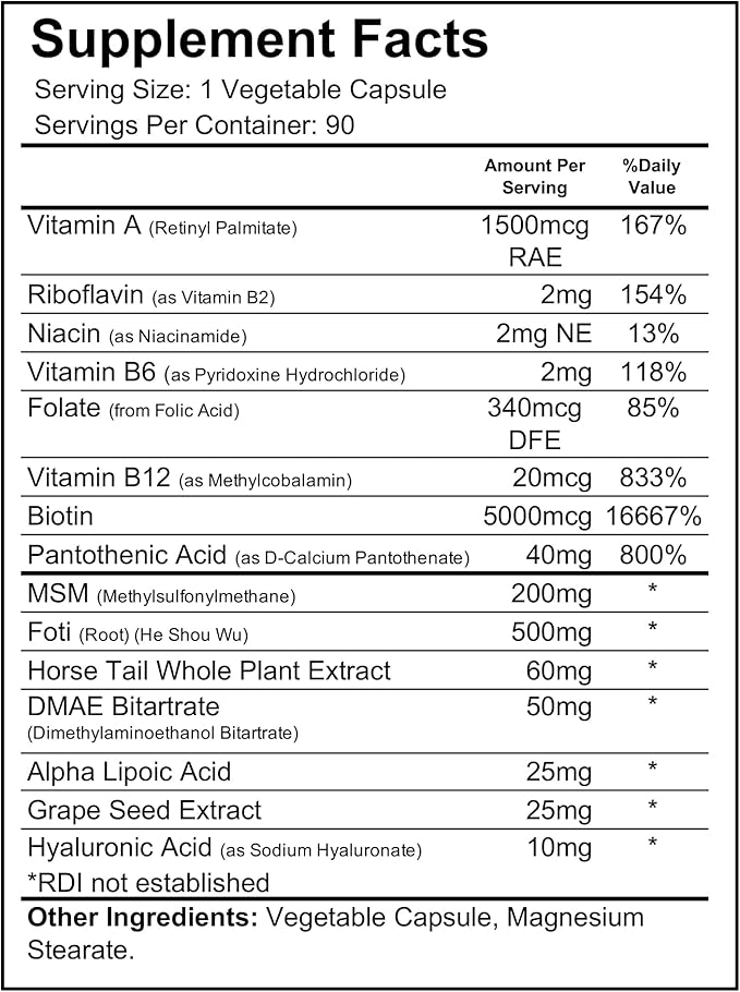 Wellgenix Purvana MAX Hair Skin and Nails Supplement – 5000mcg Biotin with MSM &amp B-Complex – Supports Thicker Hair Stronger Nails &amp Glowing Skin – 180 Veggie Capsules (2 Pack)