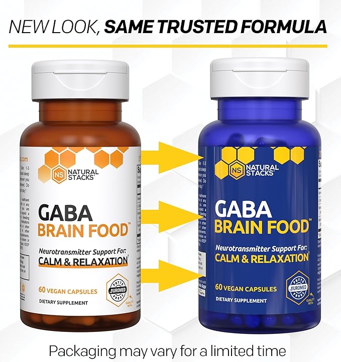 GABA Brain Food - GABA Supplement with L-Citrulline &amp Grape Seed Extract - Supports Calm &amp Relaxation - Nighttime Sleep Aid - Supports Production of Gamma Aminobutyric Acid - 60 L-Citrulline C