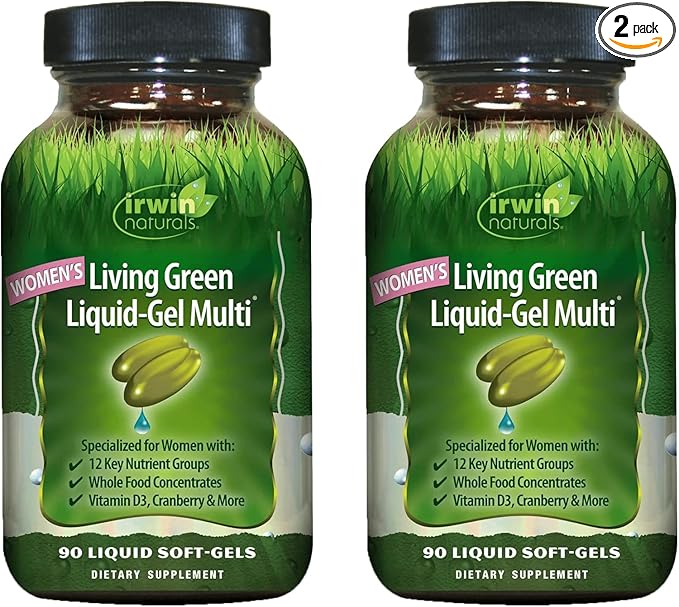Irwin Naturals Women's Living Green Liquid-Gel Multi - 120 Liquid Softgels Pack of 2 - Includes 70 Essential Nutrients Vitamins &amp Minerals