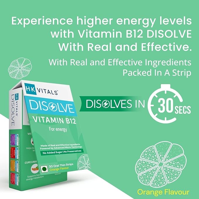 SENTA HealthKart HK Vitals DISOLVE Vitamin B12 for Energy No Added Sugar Orange 30 Strips