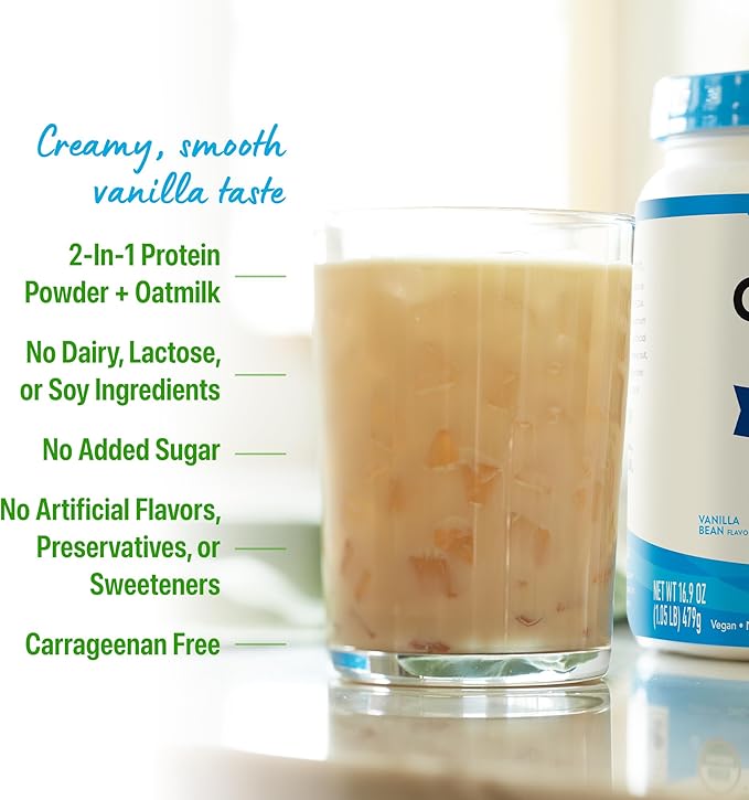 Orgain Organic Vegan Protein Powder + Oat Milk Vanilla Bean - 20g Plant Based Protein Gluten Free No Dairy Soy or Lactose Ingredients Low Sugar Non-GMO Kosher For Shakes &amp Smoothies - 1.05