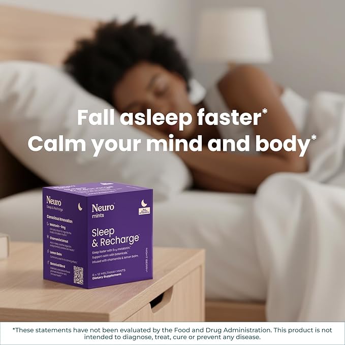 Neuro Sleep &amp Recharge Meltaway Mints - Contains Melatonin 5mg Chamomile &amp Elderberry - Travel Aid for Nighttime Relaxation &amp Healthy Sleep Cycle - Night Berry 144 ct