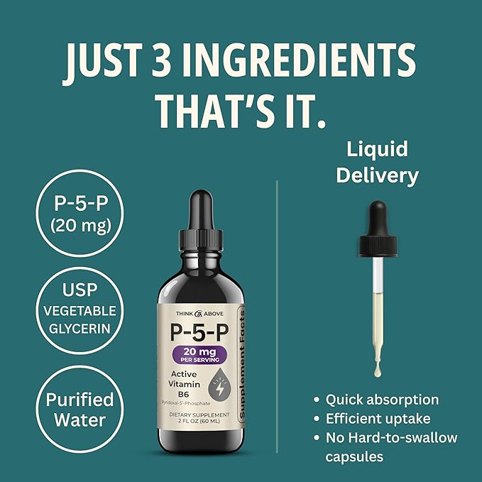 P5P Liquid Drops – Activated Vitamin B6 (Pyridoxal-5-Phosphate) – Fast Absorption Formula – 2 oz (60 mL) Pack of 2