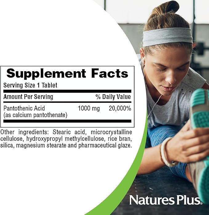 NaturesPlus Pantothenic Acid Sustained Release - 1000 mg 60 Tablets - High-Potency Vitamin B5 Supplement - Vegetarian Gluten Free - 60 Servings (Pack of 2)