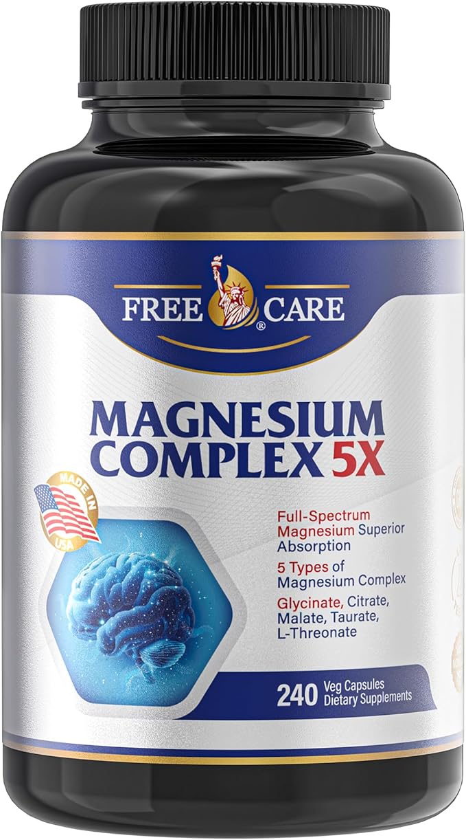 Five-Form Magnesium Complex 820mg High Absorption with GlycinateCitrate MalateTaurate &amp L-Threonate for Sleep Mood Muscle Relaxation &amp Nerve Function – Vegan Non-GMO Made in USA – 240 C