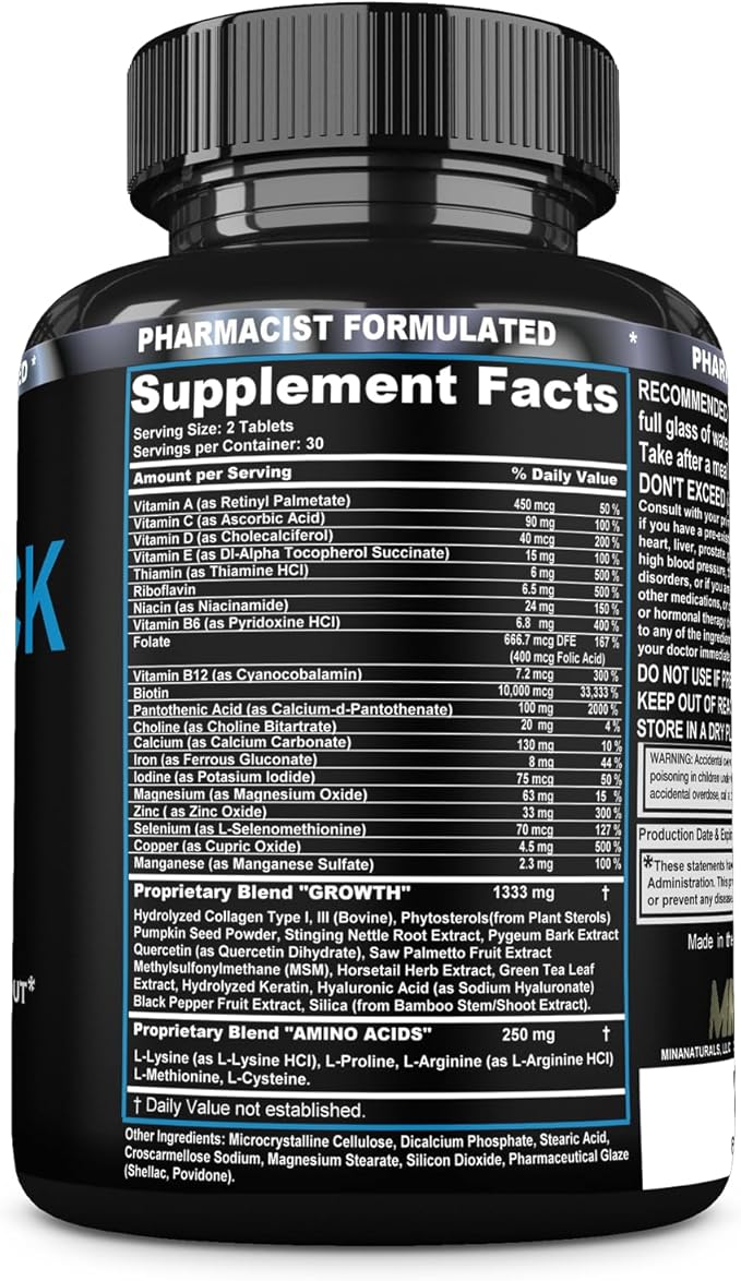 BEARDY THICK Beard Growth Vitamins for Men B7 Biotin 10000 mcg Keratin Collagen Silica and 36 More. Beard Grow Thicker and Stronger Supplement. Facial Hair Growth Vitamin. 60 Tablets