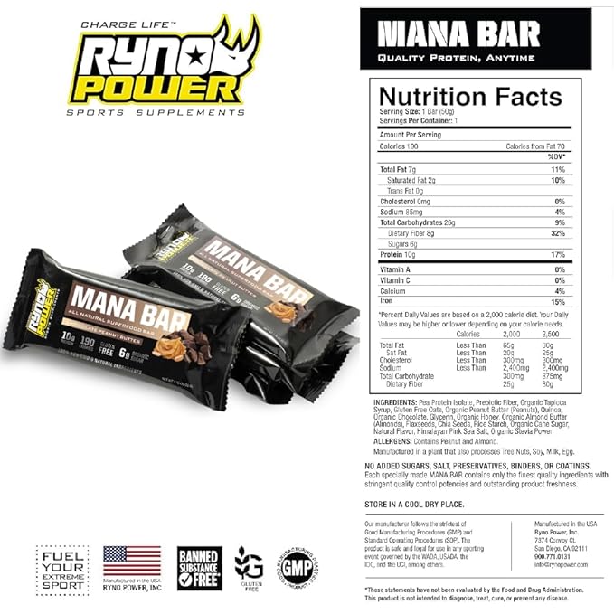 Ryno Power Mana Protein Bar Caddy (12 Servings) 'Chocolate Peanut Butter'