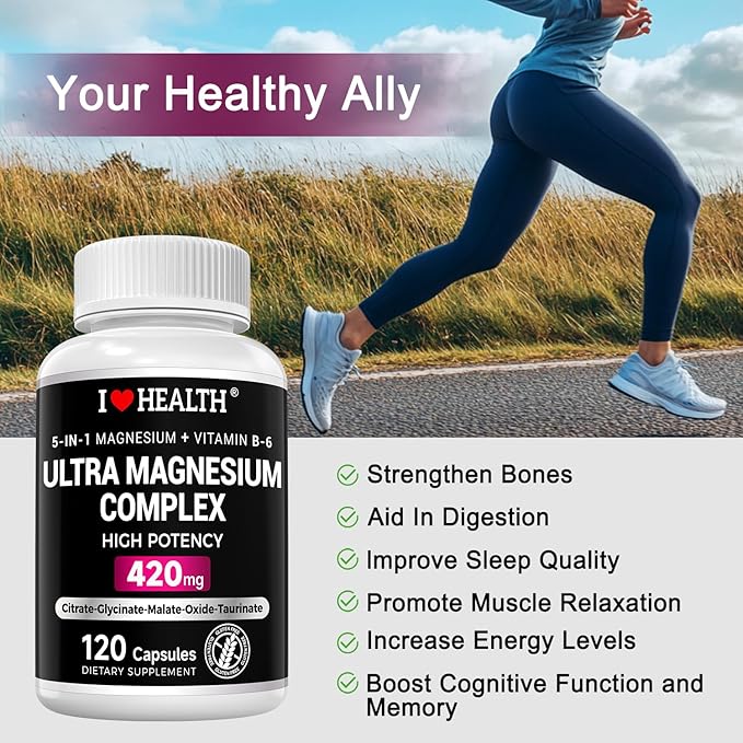Benfotiamine 600mg Plus 20mg Vitamin B1 and Magnesium Complex Supplement 420mg- 30mg Vitamin B6-5 in 1 Ultra Absorption Magnesium Glycinate