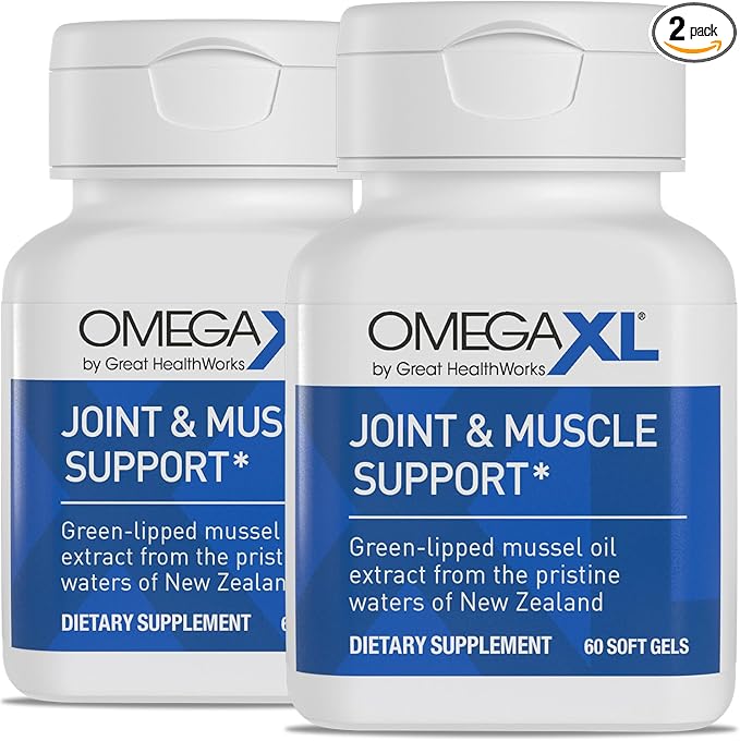 OmegaXL Joint Support Supplement - Natural Muscle Support Green Lipped Mussel Oil Soft Gel Pills Drug-Free 60 Count (2 Pack)
