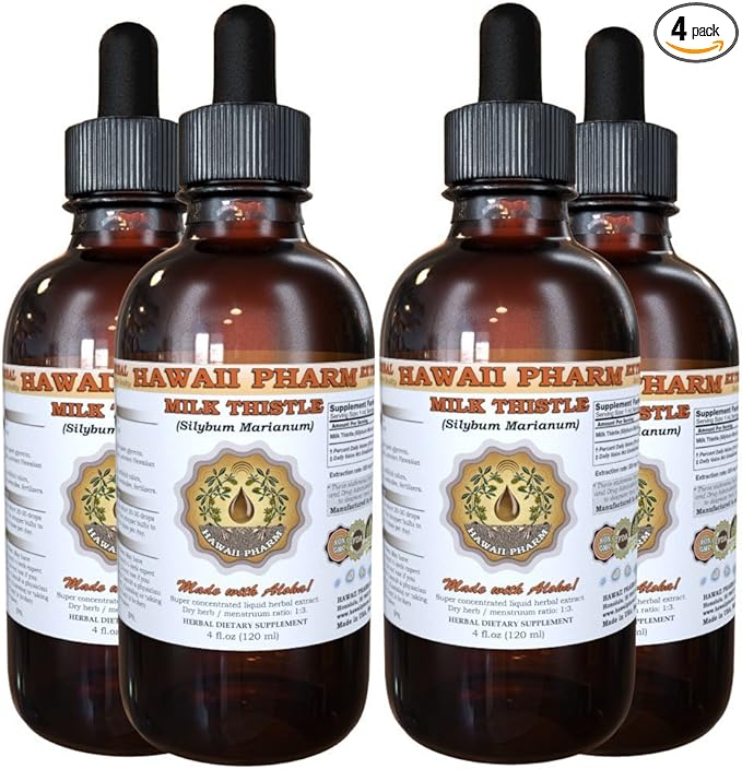 Hawaii Pharm Milk Thistle Liquid Extract Professional Grade Small Batch Crafted Milk Thistle (Silybum marianum) Tincture Supplement 4x4 oz