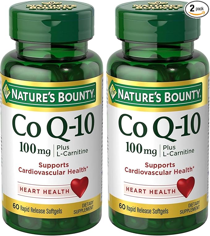 Nature's Bounty CoQ10 Supports Heart Health 100mg Plus L-Carnitine 60 Softgels (Pack of 2)