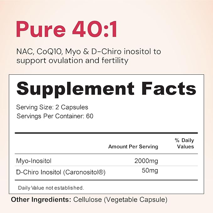 Nourished 40:1 Myo-inositol &amp D-Chiro Inositol Supplement for Women with Fertility Skin Health or Menstrual Cycle Symptoms - Hormone Balance for Women - 720 Capsules