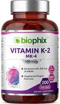 biophix Vitamin K2 MK-4-100 mcg 200 Caps with Alfalfa - Supports Strong Bones Immune Health