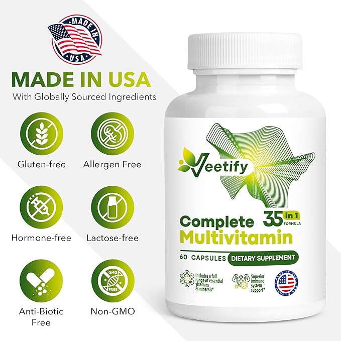 Complete Multivitamin 35‑in‑1 – High‑Potency Daily Vitamins &amp Minerals with Antioxidants (A B‑Complex C D E) Magnesium Zinc &amp Green‑Tea Detox Formula for Women &amp Men – 60 Veggie Caps