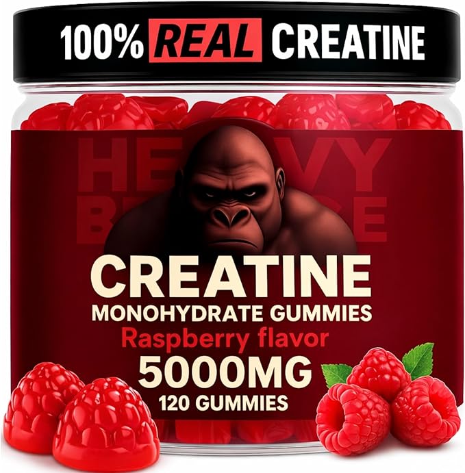 Creatine Monohydrate Gummies 5g Sugar Free Creatine with Vitamin B12 and L-Taurine | Muscle Growth for Men and Women | Low Calorie Formula 120 Gummies for 30 Servings Raspberry